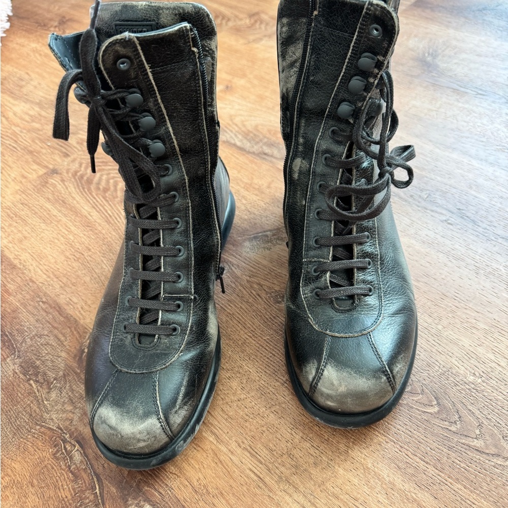 Camper Black Leather Lace-Up Boots